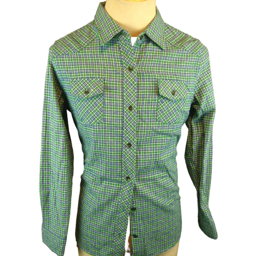 Womens RQQBA Blue/Green Check LS Western Flannel Shirt sz L